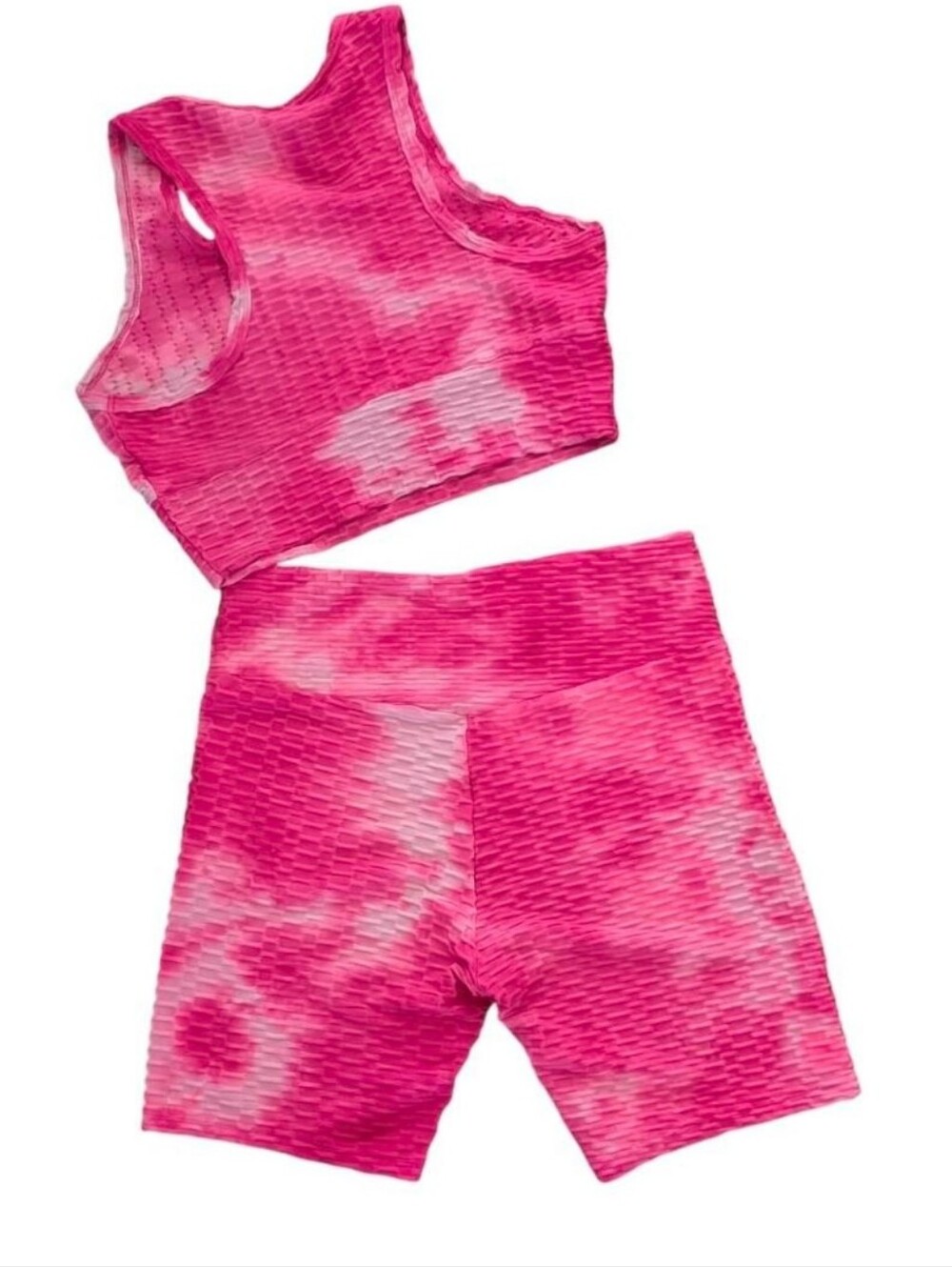 Gym Set Tie-Dye Ribbed Sports Bra & Workout Shorts Pink & Multicolor Medium - Picture 5 of 6